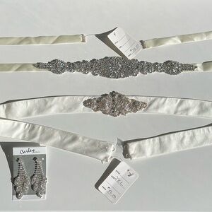 Bridal Accessories bundle Belt Earrings wedding jewelry rhinestone pearl